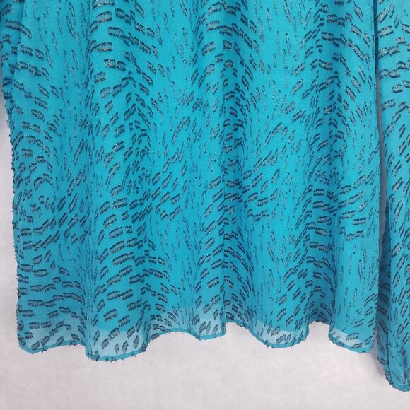 Lilly Pulitzer Caline Blouse Women M Teal Bay Silk Swirl Clip Silver Puff Sleeve - Picture 4 of 16